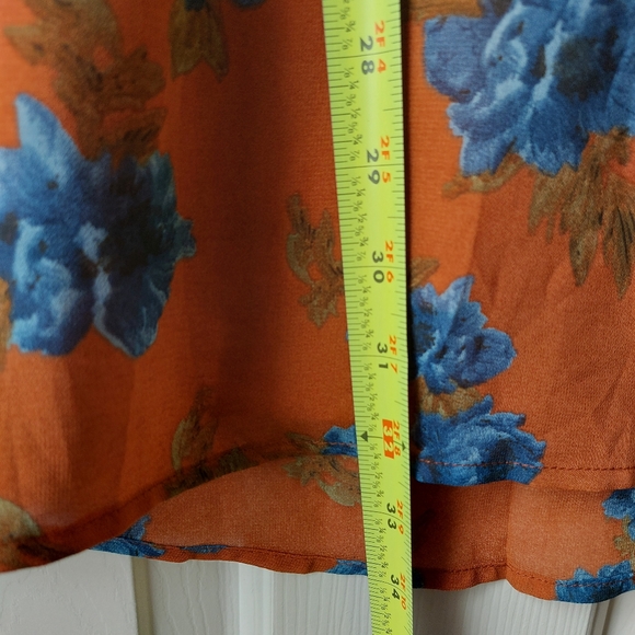 Altar'd State - Burnt Orange Rust & Blue Floral Mini Dress Ruffle Sleeves - Picture 4 of 7